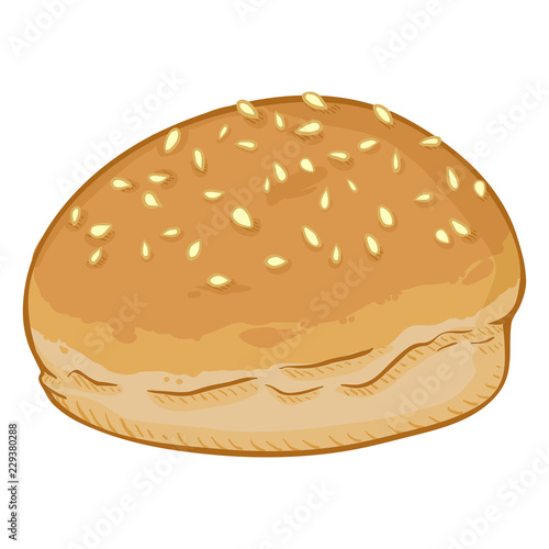 Vector Single Cartoon Illustration - Wheat Bun with Sesame Seeds