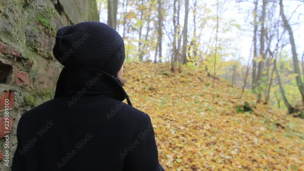 A young woman walks in the autumn park. A young woman walks in the autumn park.