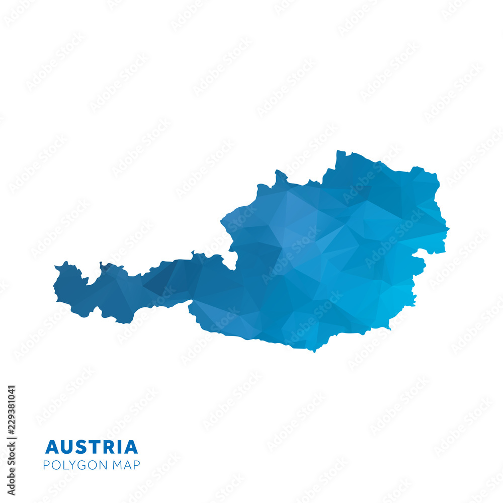 Map of Austria. Blue geometric polygon map.