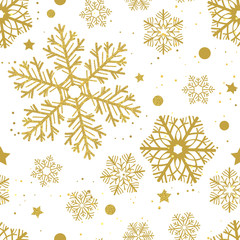 Keuken achterwand Kerstmis motieven patronen Gouden sneeuwvlokken op rode achtergrond  © katerinamk