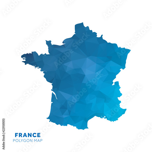Map of France. Blue geometric polygon map.