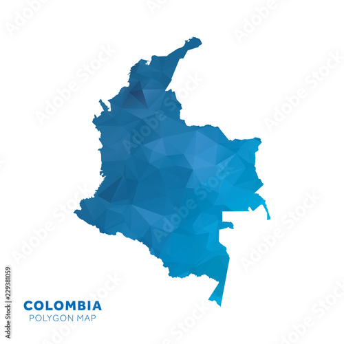 Map of Colombia. Blue geometric polygon map.