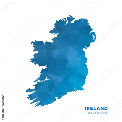 Wallpaper Mural Map of Ireland. Blue geometric polygon map.