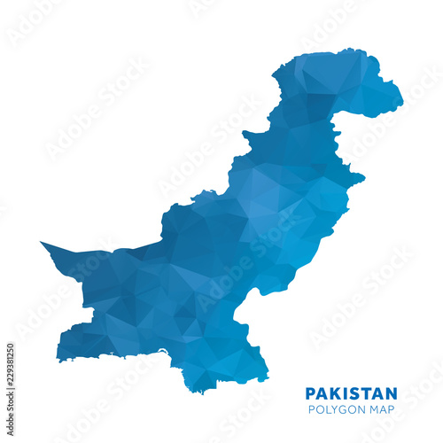 Map of Pakistan. Blue geometric polygon map.