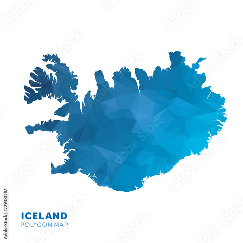 Canvas Print Map of Iceland. Blue geometric polygon map.