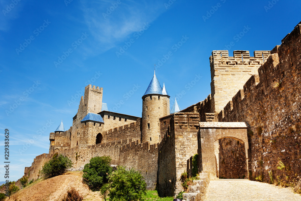 Aude gate and towers of Carcassonne outer wall
