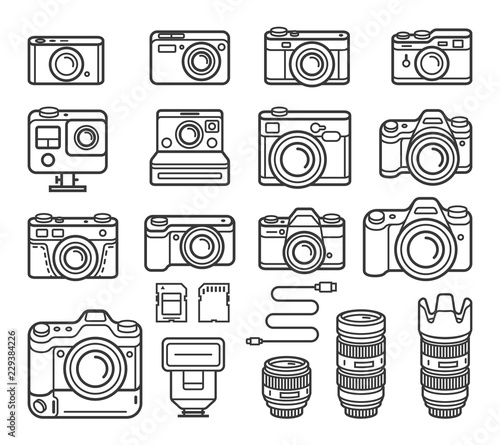 Camera line icons set. Vector illustration.