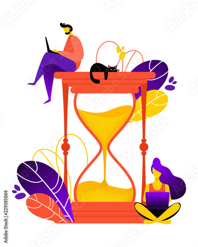 Hourglass vector illustration. Concept of time managment for social media marketing advertising