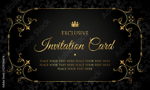 Luxury invitation card design - black and gold vintage style