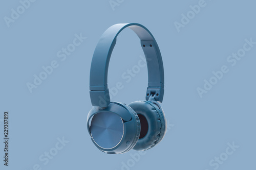Plakat bluetooth blue headphone on blue background