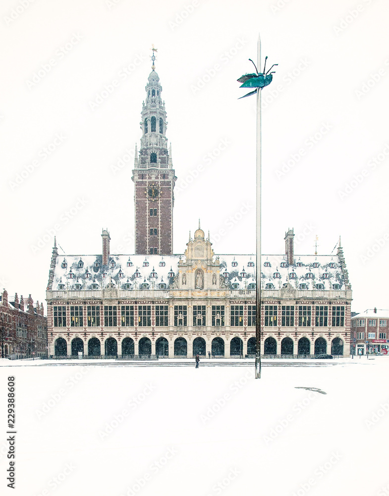 The university library on the Ladeuze square in the city of Leuven in Belgium