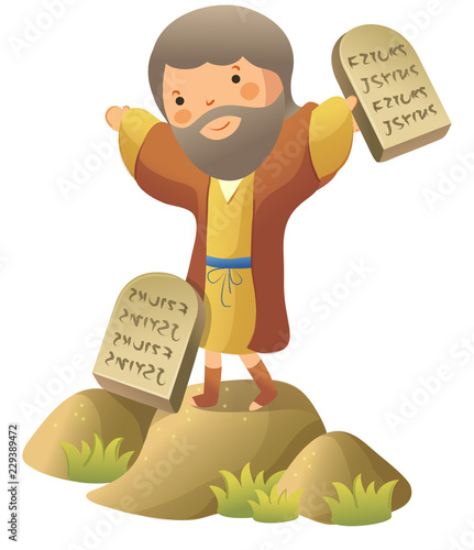 Moses standing and holding ten commandments
