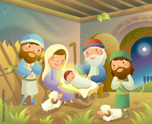 Virgin Mary sitting with Jesus Christ and three wise men around them
