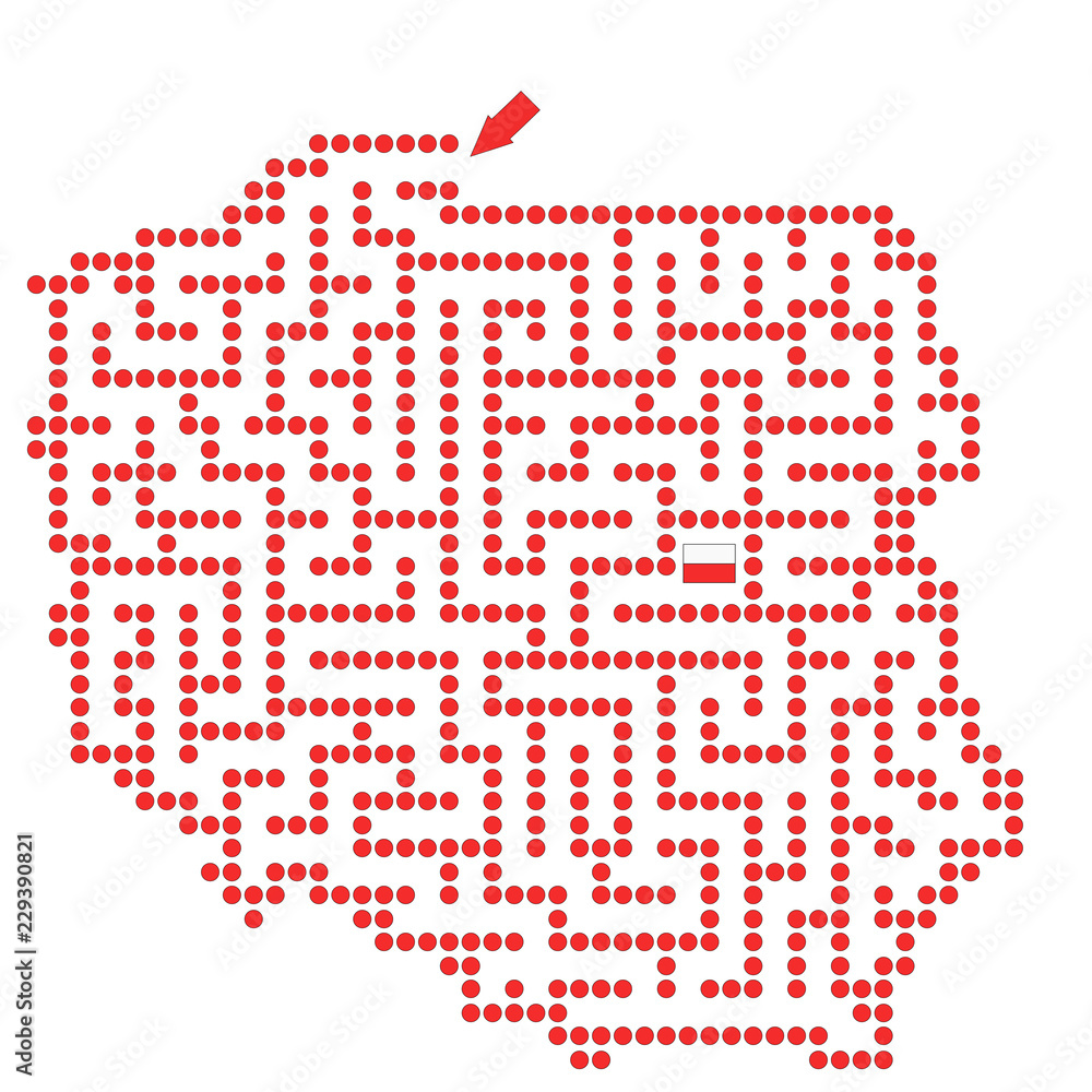 Fototapeta premium vector labyrinth in the form of Poland with red circles