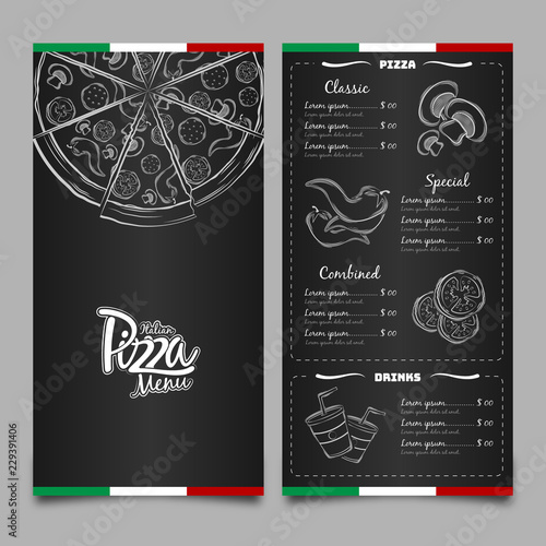 Menu for restaurant pizzeria