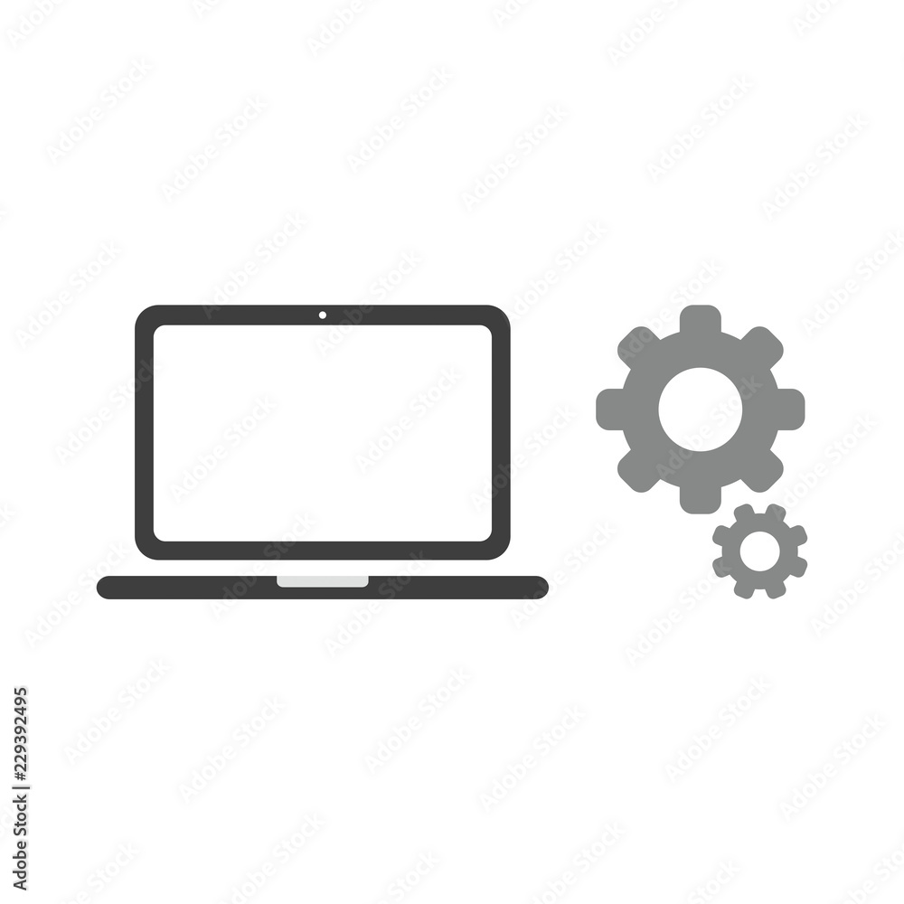 Vector icon concept of laptop computer with gear