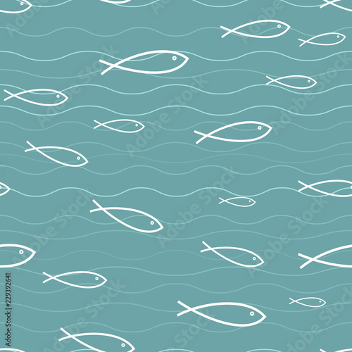 Seamless background. Primitive fish in the water.