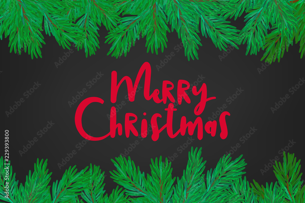 merry christmas lettering with christmas tree branch
