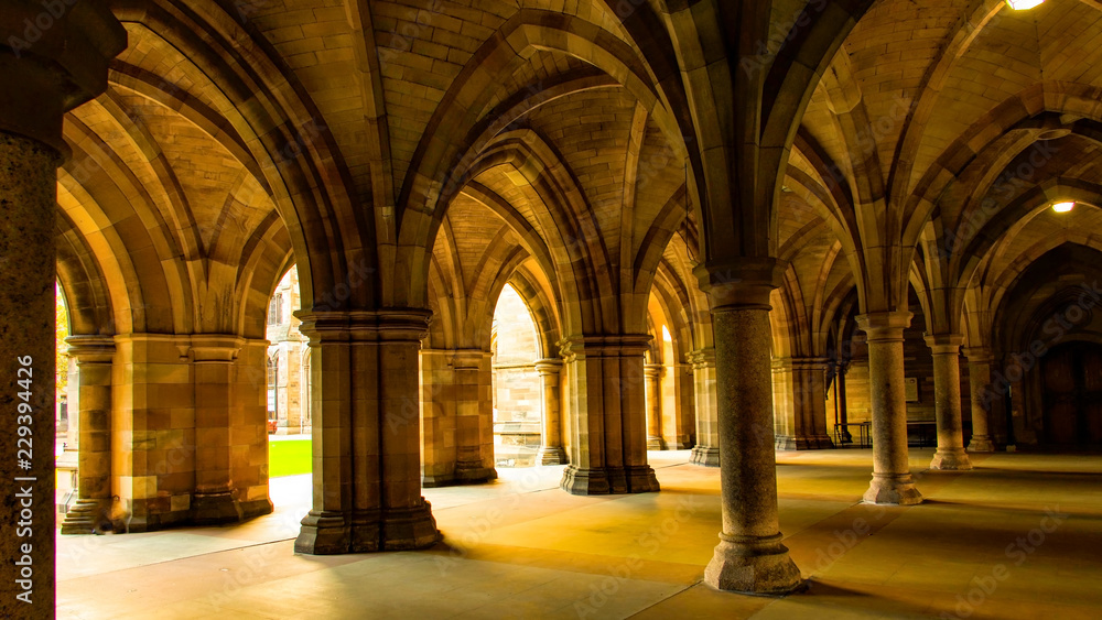 The Cloisters between the quadrangles at Glasgow University.