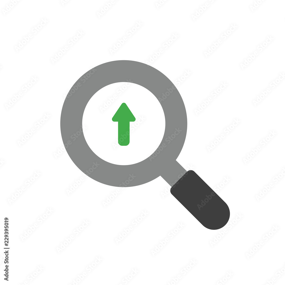 Vector icon concept of magnifying glass with arrow moving up Vector icon concept of magnifying glass with arrow moving up