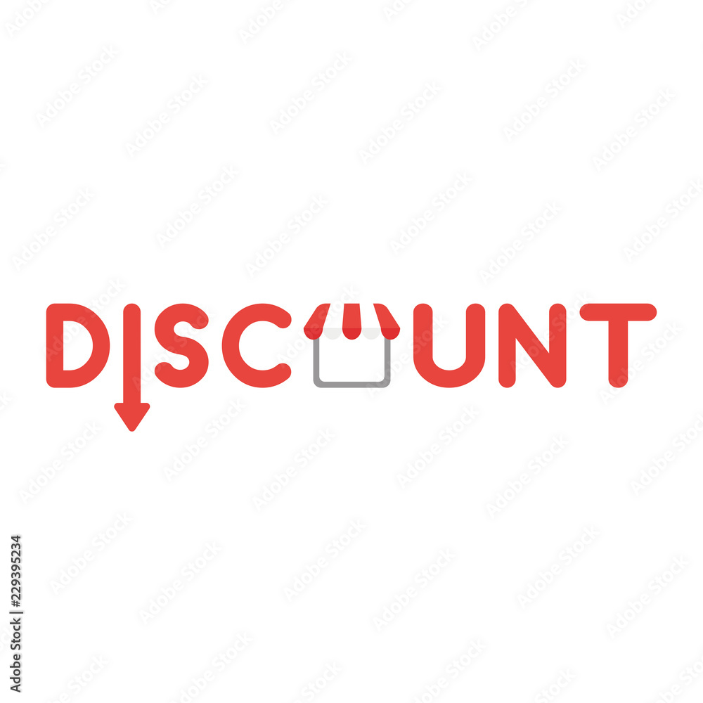 Vector icon concept of discount word with arrow moving down and shop store