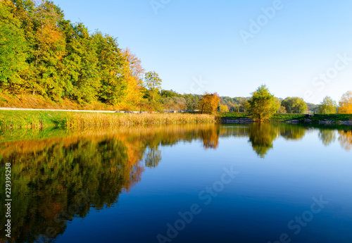 Autumn landscape with a lake view on an autumn afternoon