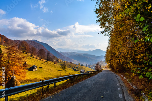 Beautiful autumn landscape full of colour from Sirnea Village in Brasov Romania