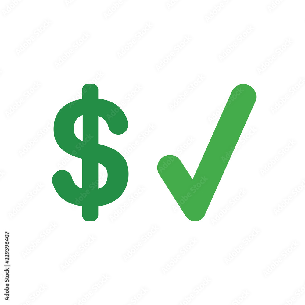 Vector icon concept of dollar symbol with check mark Vector icon concept of dollar symbol with check mark