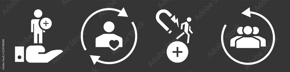 Customer retention icon set. Simple set of customer retention vector icons for web design on gray background Customer retention icon set. Simple set of customer retention vector icons for web design on gray background