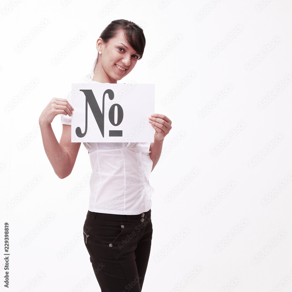 business woman showing poster with the word number . business woman showing poster with the word number .