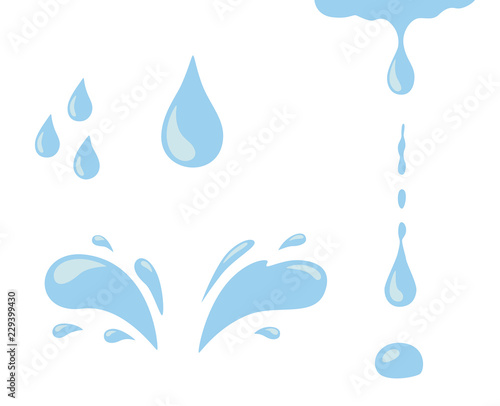 Water drop icon set. Blue spray, tear