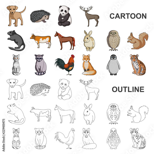 Realistic animals cartoon icons in set collection for design. Wild and domestic animals vector symbol stock web illustration.