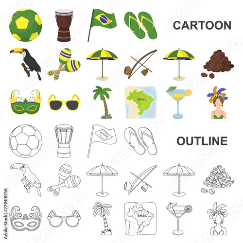 Country Brazil cartoon icons in set collection for design. Travel and attractions Brazil vector symbol stock web illustration.