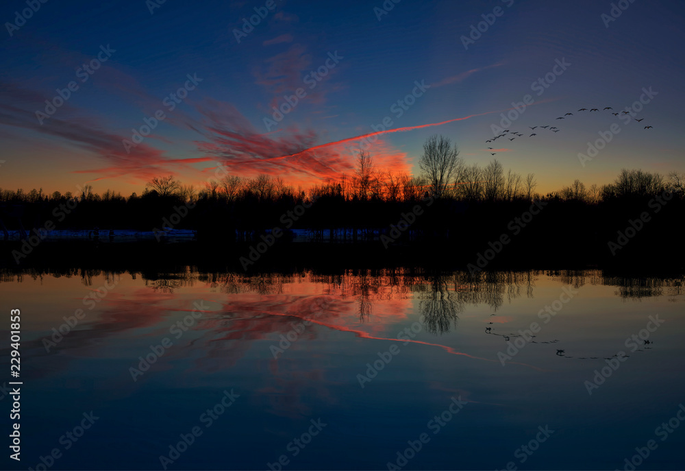 Red Skies at Dawn over a Lake, Ontario
