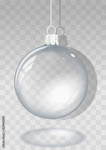 Transparent Christmas Ball for Your Project - Colored Illustration with Glass Ball over Checkered Background, Vector