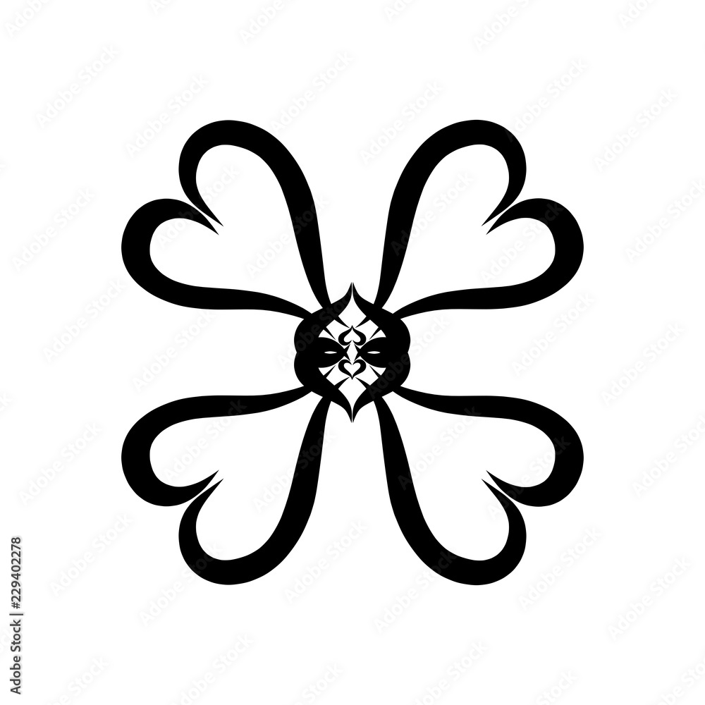 Four-leaf clover or decorative flower, hearts, pattern Four-leaf clover or decorative flower, hearts, pattern
