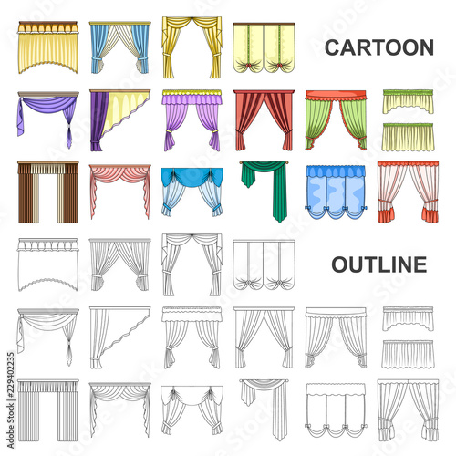 Different kinds of curtains cartoon icons in set collection for design. Curtains and lambrequins vector symbol stock web illustration.