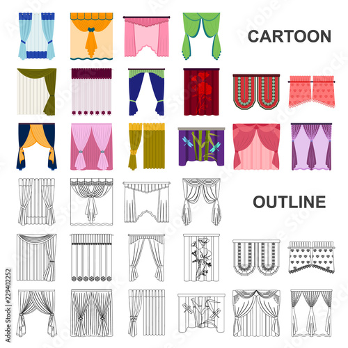 Different kinds of curtains cartoon icons in set collection for design. Curtains and lambrequins vector symbol stock web illustration.