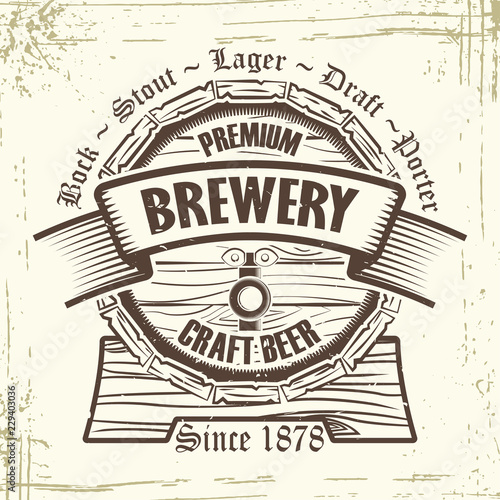 Brewery beer badge, grange print stamps, monochrome style, vector 