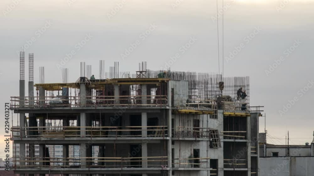 Aerial view of construction at cloudy day. Timelapse. Aerial view of construction at cloudy day. Timelapse.