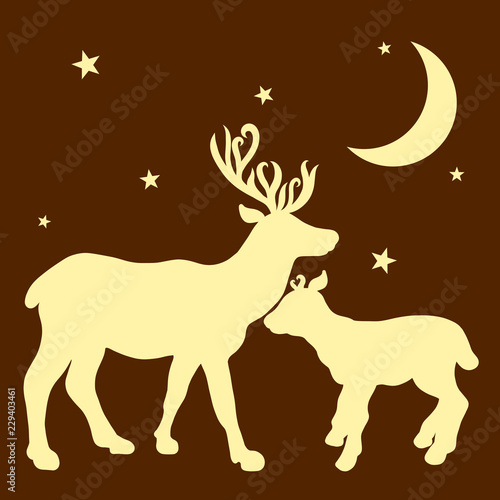 Two deer  stars and the moon  family