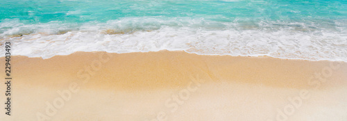 Tropical sea landscape with white sand and blue sea.  Idyllic paradise vacation destination