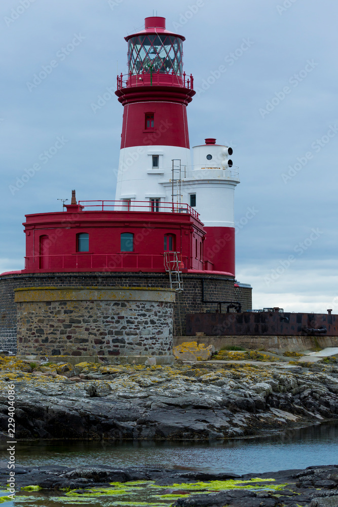 Longstone Lighthouse on Outer Farne, Farne Islands, Northumberland, England, UK,