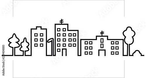 cityscape, black silhouette of town, vector icon