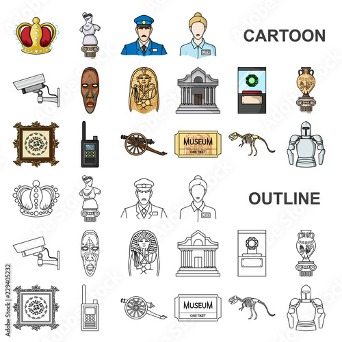 Museum and gallery cartoon icons in set collection for design. Storage and exhibition of showpiece vector symbol stock web illustration.