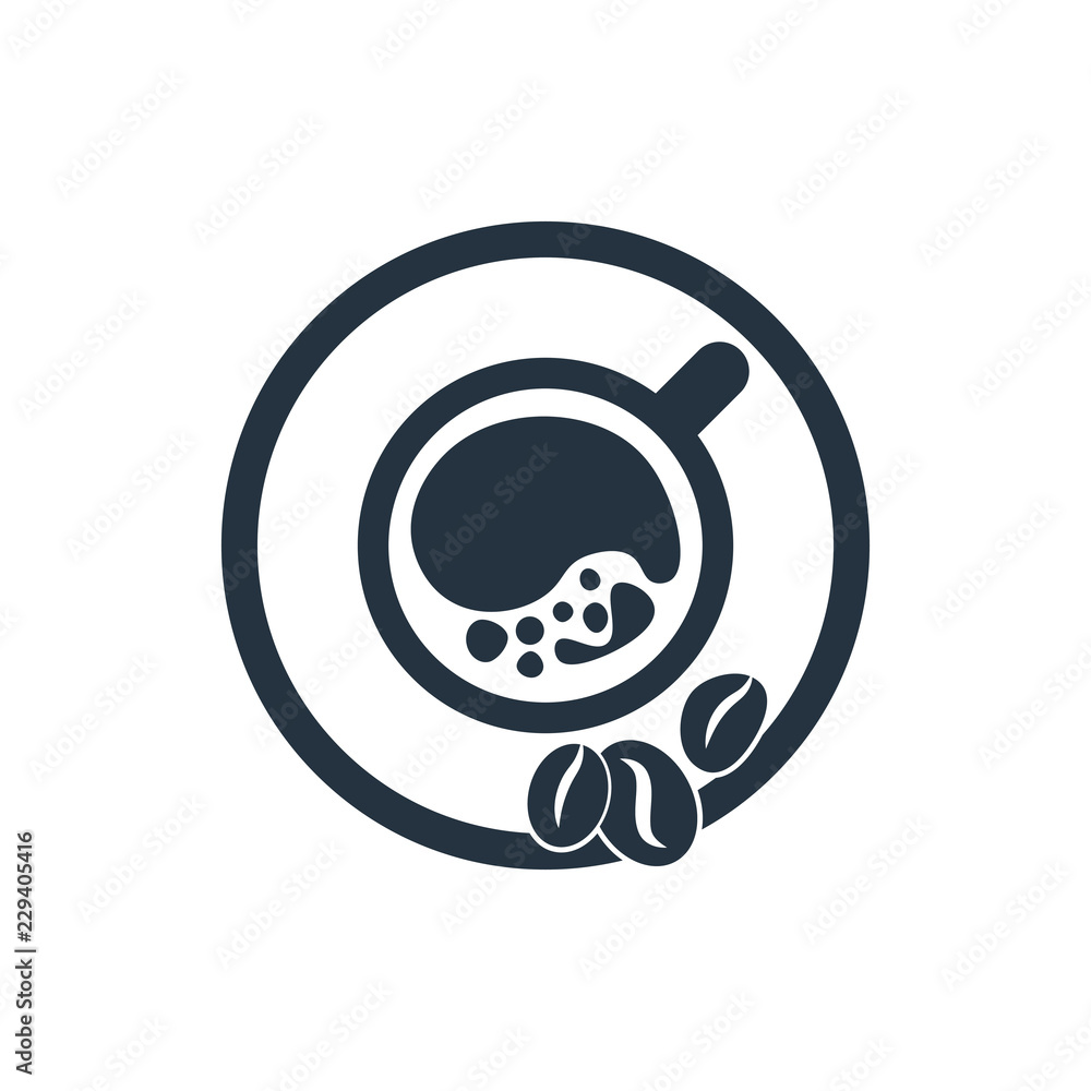 Cup with beans isolated top icon on white background, coffee set, logo and sign Cup with beans isolated top icon on white background, coffee set, logo and sign