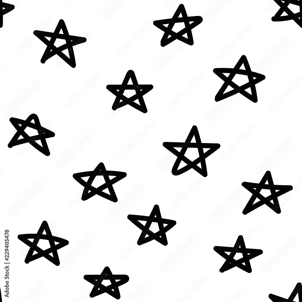 Obraz premium Doodle star seamless pattern. Hand drawn geometric background. Vector illustration.