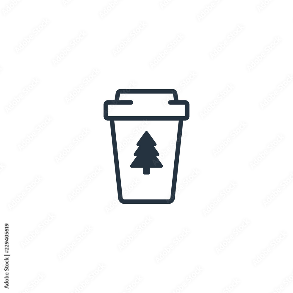 Paper cup isolated line icon on white background, 400 coffee set, logo and sign, christmas tree Paper cup isolated line icon on white background, 400 coffee set, logo and sign, christmas tree