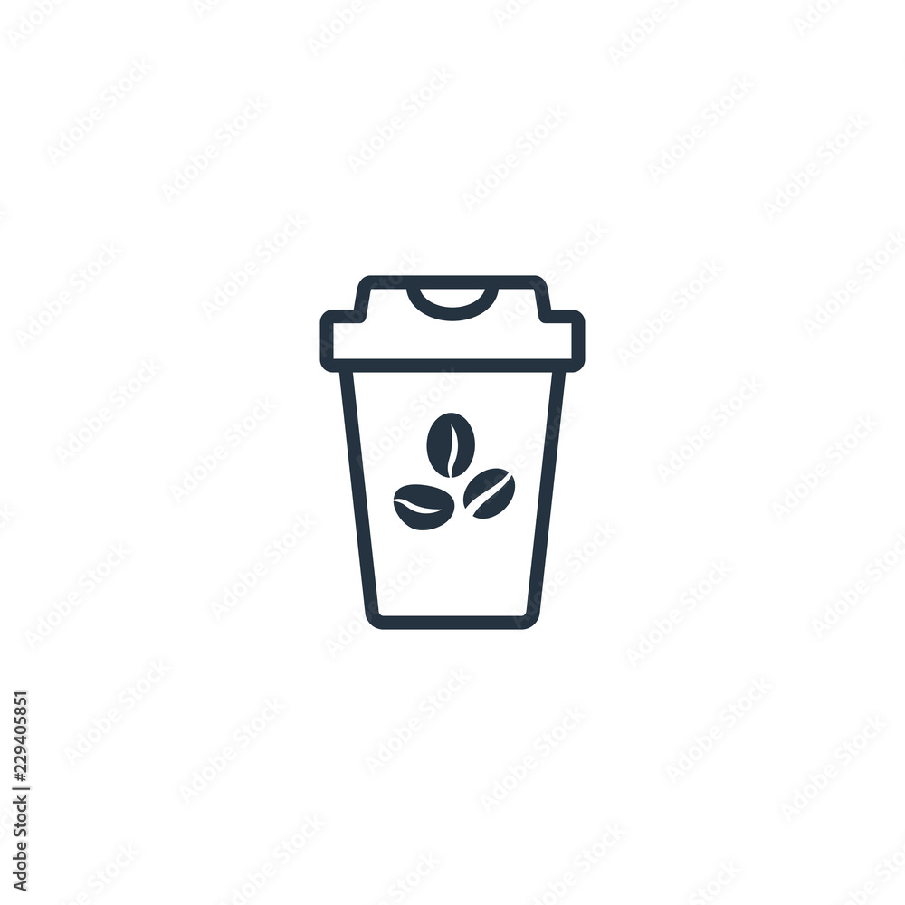 Paper cup with art bean isolated line icon on white background, 400 coffee set, logo and sign Paper cup with art bean isolated line icon on white background, 400 coffee set, logo and sign