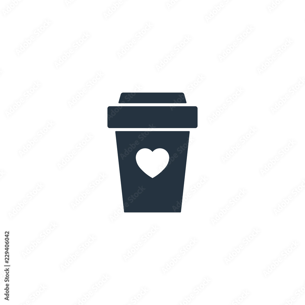 Paper cup with heart isolated flat icon on white background, 400 coffee set, logo and sign Paper cup with heart isolated flat icon on white background, 400 coffee set, logo and sign